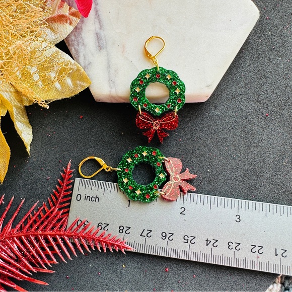 Christmas Wreath Earrings Festive Hol jewelry - Picture 8 of 8